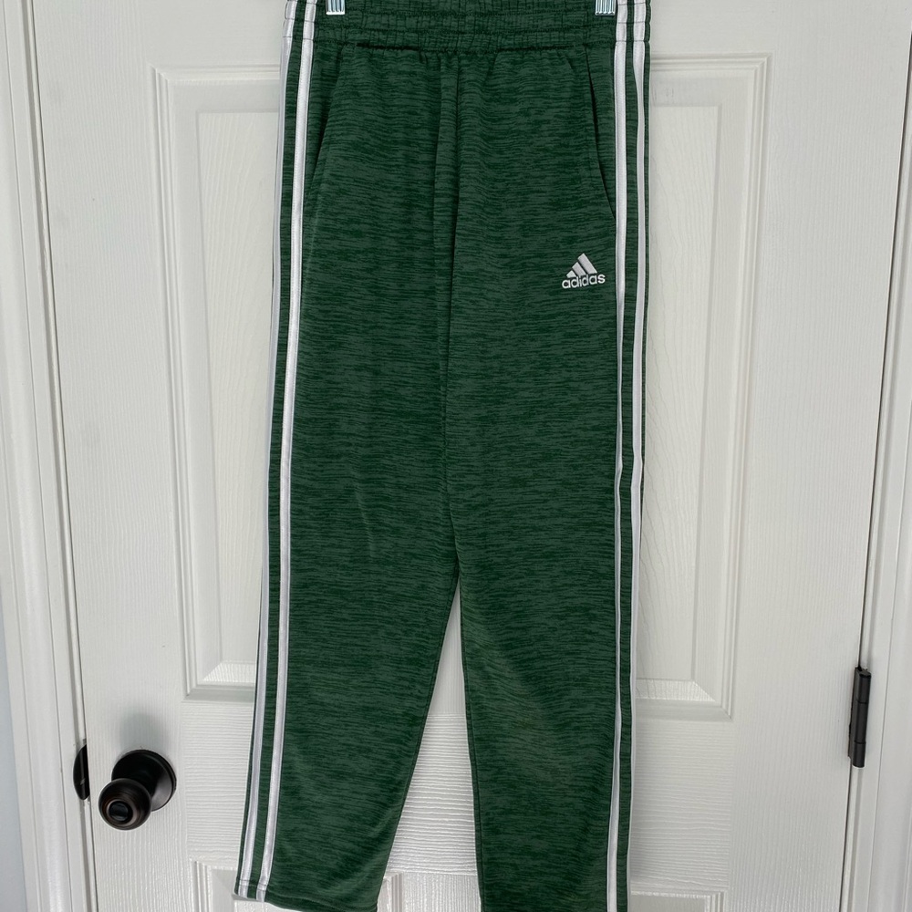 Adidas boys tricot fleece lined Green Track Pants. Size M (10/12) NWOTs